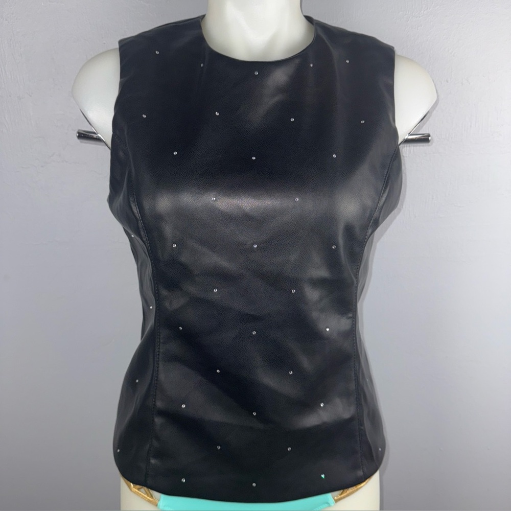 Bagatelle‎ Top Women’s Medium Black Jewel Studs Embellished Faux Leather
